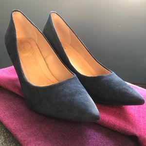 Cole Haan kitten-heel navy suede pumps